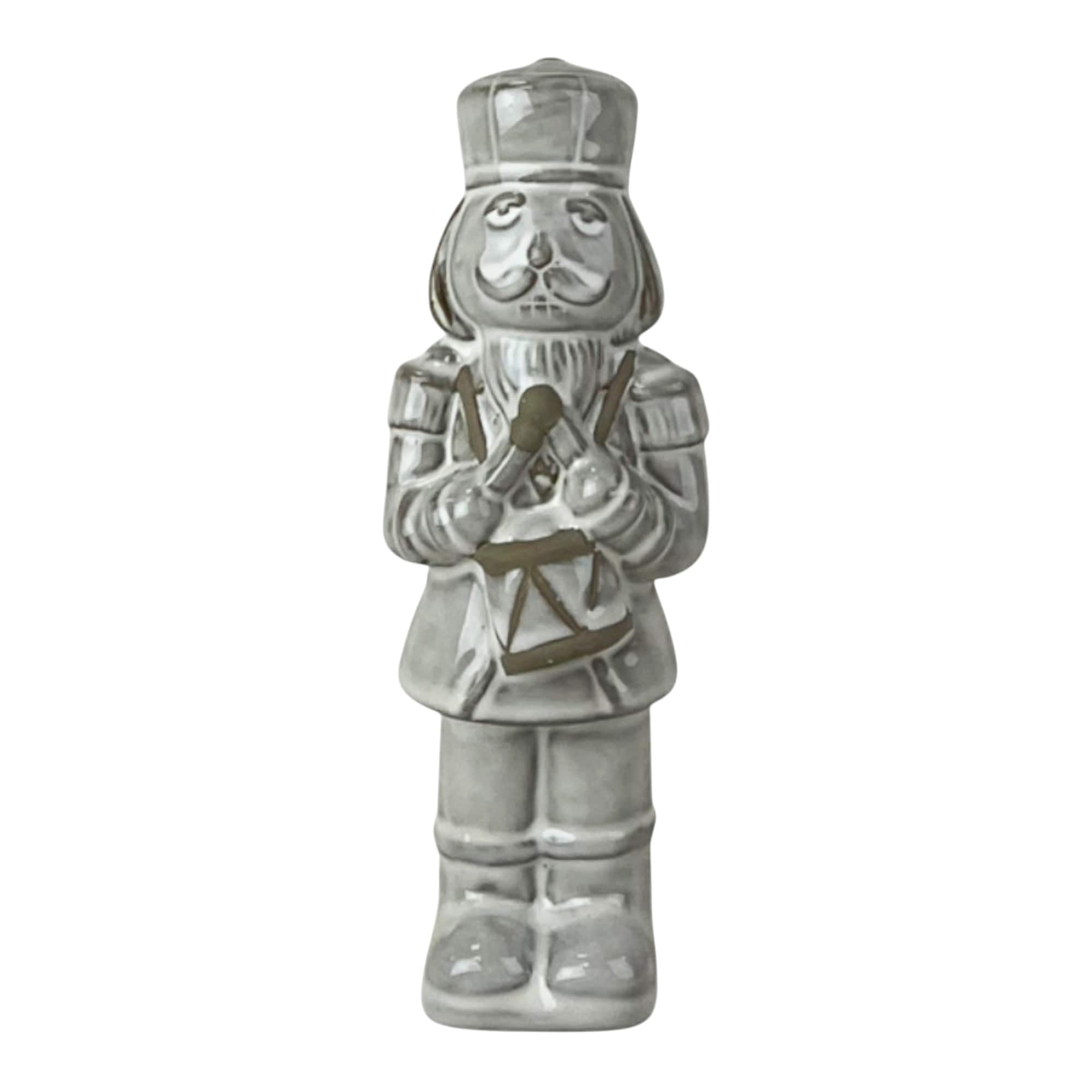 Four Candle Grey Glazed Ceramic Nutcracker Christmas Decoration 21cm