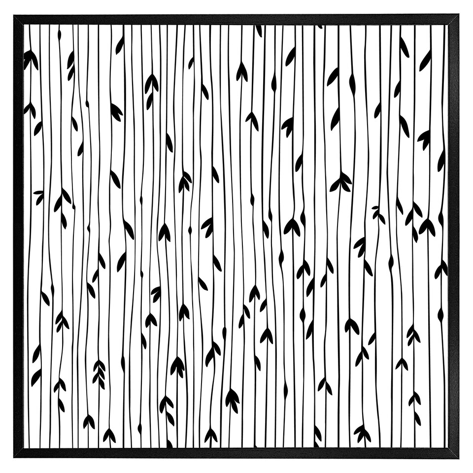 image 1 of Sketchy leaves scattered on hand drawn lines on white background (Picture Frame) White | S