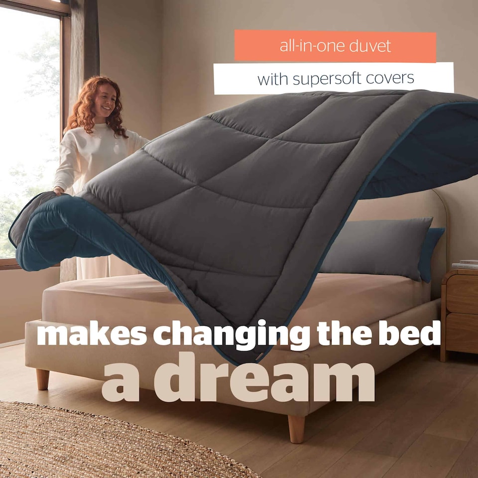 image 1 of Silentnight Coverless Duvet and Pillowcase Set, Washed Effect, Reversible - Blue Charcoal | Blue | Charcoal Reverse