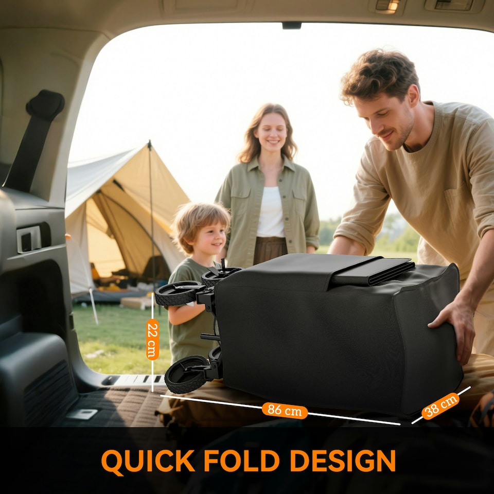 image 1 of Outsunny Double Decker Folding Trolley Cart on Wheels, 200KG Capacity Black