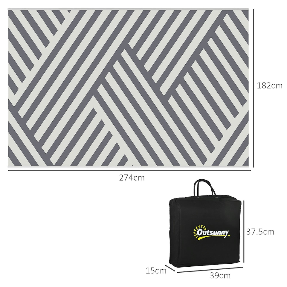 image 1 of Outsunny Reversible Waterproof Outdoor Rug W/ Carry Bag, 182 x 274cm Grey | Grey and Cream