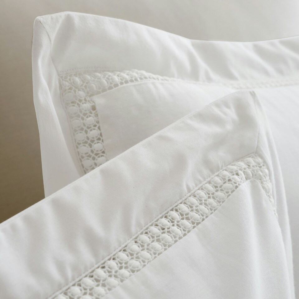 image 1 of Bianca Oxford Lace Trim 200 Thread Count Cotton Duvet Cover Set White | White | Single