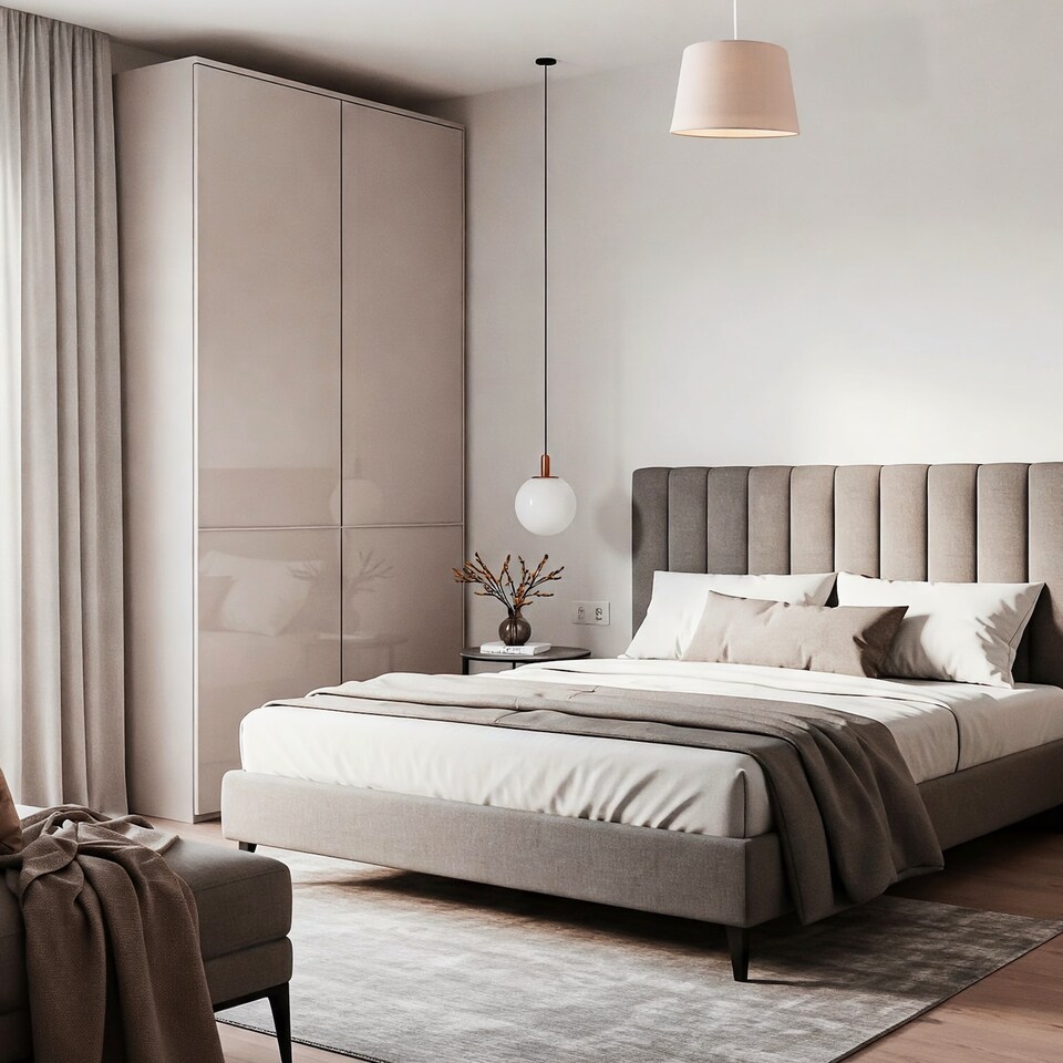 image 1 of Traditional Dark Taupe Linen Fabric Drum Lampshade with White Inner | Cream | 12"