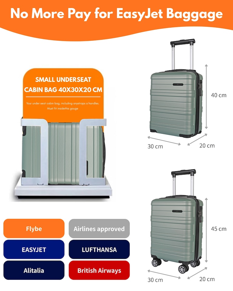 image 1 of Hard Shell Cabin Luggage 40x30x20 Carry On Suitcase TSA Lock | Green | Mint Green | Cabin Bag