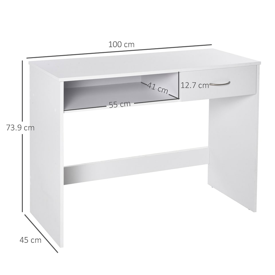 image 1 of HOMCOM Compact Computer Desk, Study Table with Drawer and Storage Compartment, Writing Workstation, White