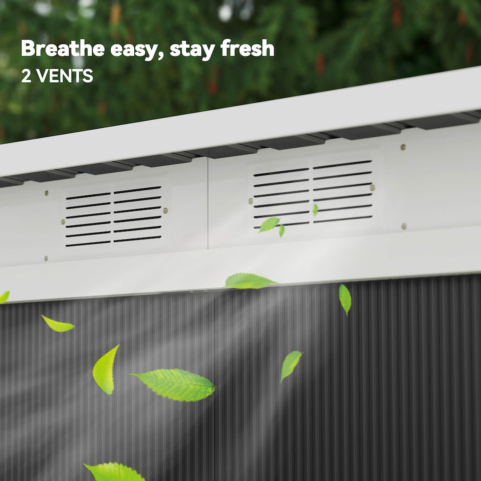 image 1 of Outsunny 9ft x 4ft Metal Garden Shed, Outdoor Tool House with Foundation Kit, Ventilations and Double Doors, Dark Grey