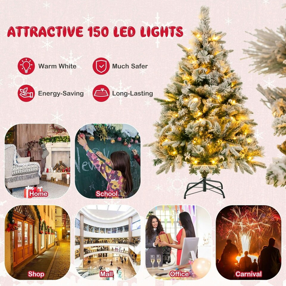 image 1 of COSTWAY 4.5FT Artificial Christmas Tree Flocked Xmas Tree Green | One Size