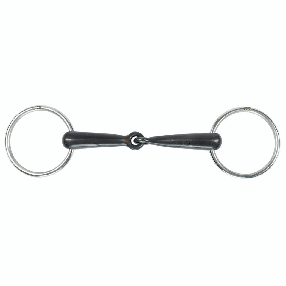 Shires Sweet Iron Hollow Mouth Horse Loose Ring Snaffle Bit - Black - 6in