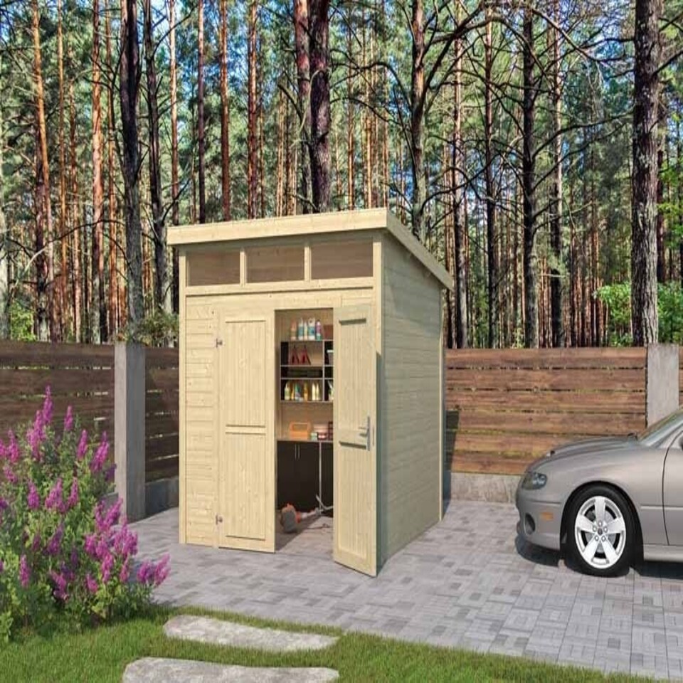 image 1 of Kibo 3-Log Cabin, Wooden Garden Room, Timber Summerhouse, Home Office - L270 x W274.1 x H245.1 cm Brown