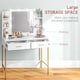 image 4 of HOMCOM Dressing Table with Lighted Mirror, Cushioned Stool, Drawers, Shelves, LED Makeup Vanity Desk Set, Modern Dresser Vanity Table for Bedroom, White