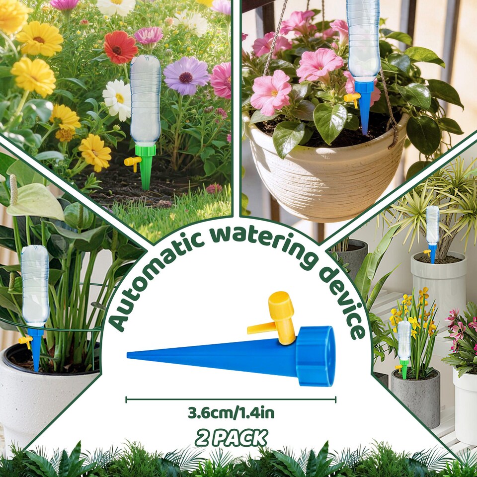 image 1 of 4 Pack Adjustable Plant Support Stakes Metal Half-Round Ring Cages with Self-Watering Sticks 25x60cm