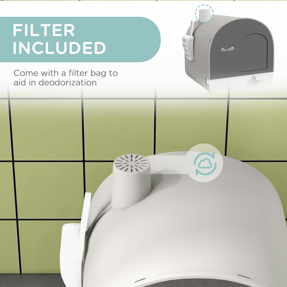 image 1 of PawHut Cat Litter Box Kitten Litter Tray w/ Lid, Scoop, Filter, Flap Door, Grey