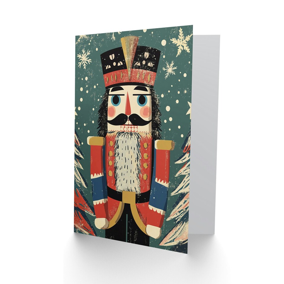 image 1 of Nutcracker Soldier Doll Pine Trees Snow Blank For Him Or Her Art Xmas Festive Christmas Card
