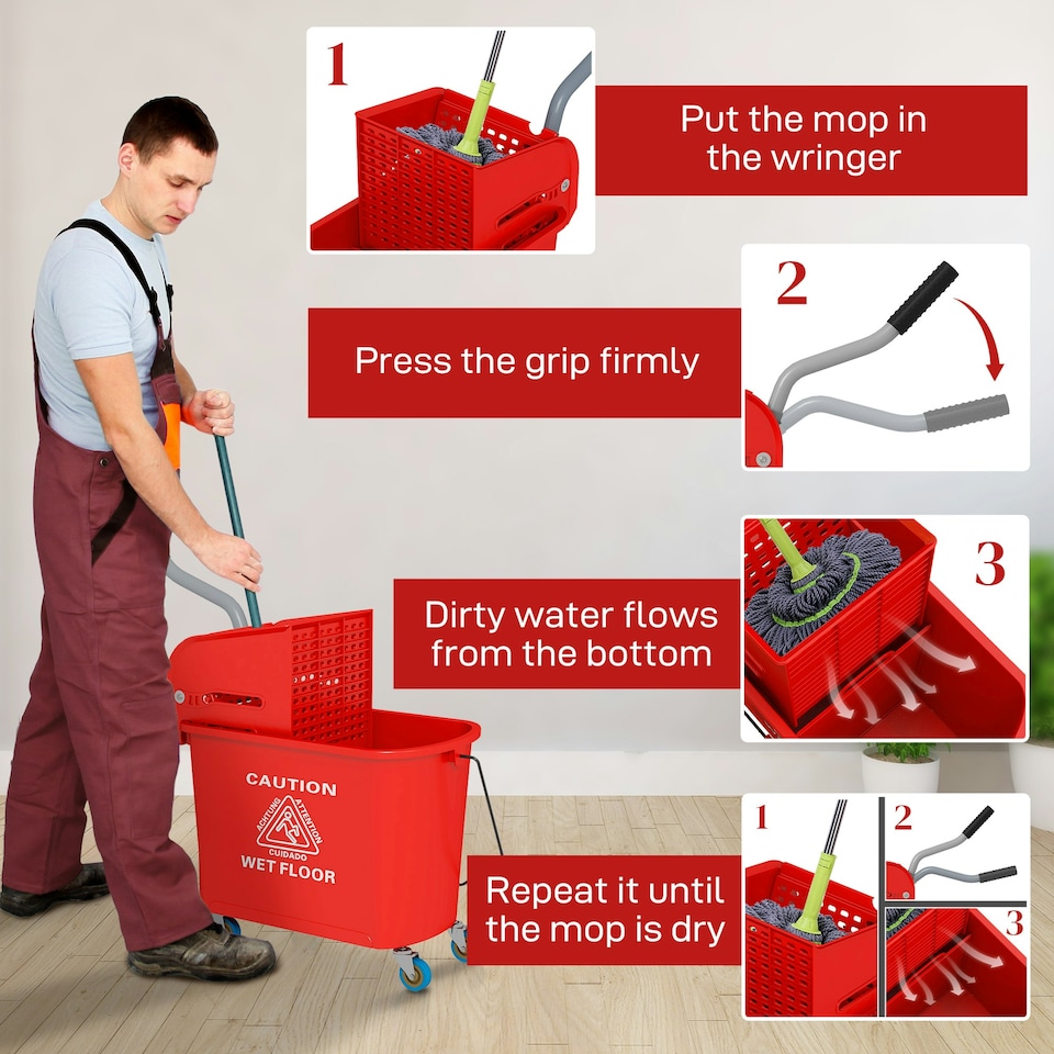 image 1 of HOMCOM 20L Compact Mop Bucket with Wringer on Wheels Black