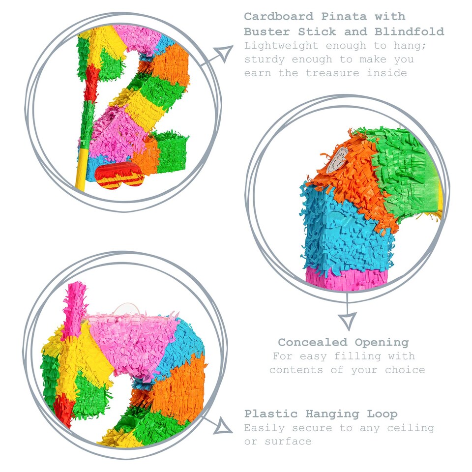 image 1 of Pinatas Number 2 Cardboard Pinata, Stick and Blindfold Set - W35cm x D7.5cm x H50cm - Multi