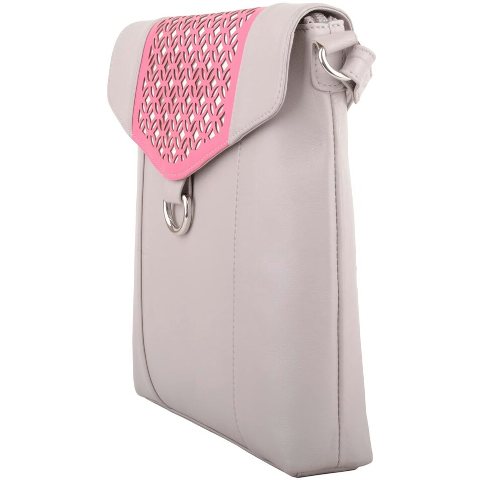 image 1 of Leather Magnetic Fastening Adjustable Strap Cross Body Shoulder Bag White | Ivory