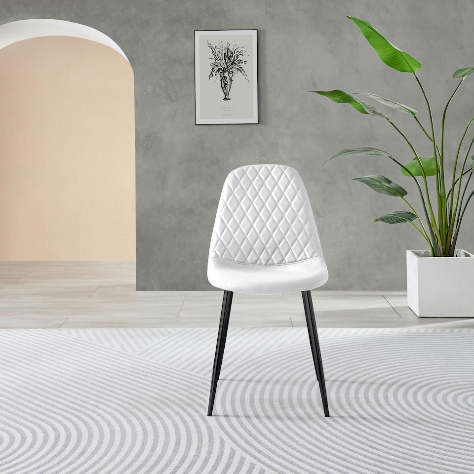 image 1 of Furniturebox 2x Corona Black Leg White Faux Leather Dining Chair