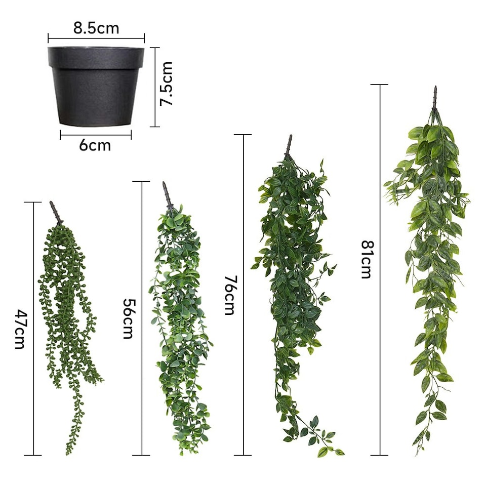 image 1 of Living and Home Set of 4 Artificial Hanging Plants with Pots
