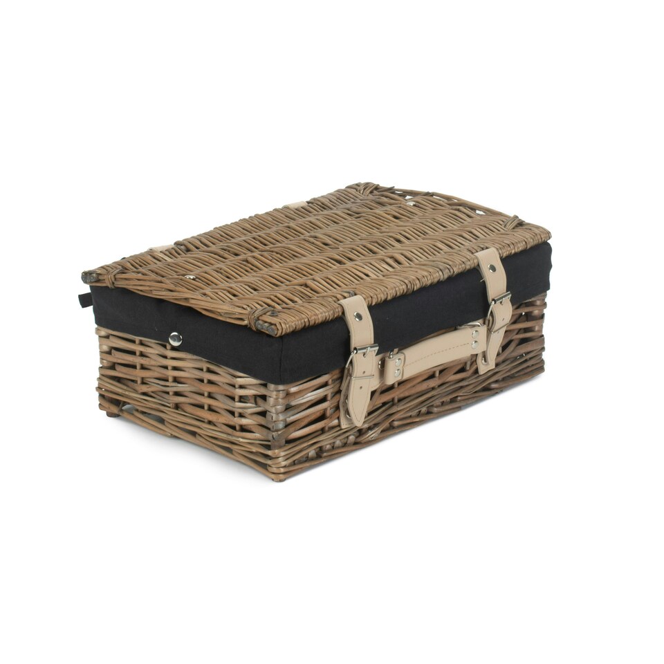 image 1 of 35cm Antique White Wash Split Willow Wicker Picnic Basket with Lining Black | Black | One Size