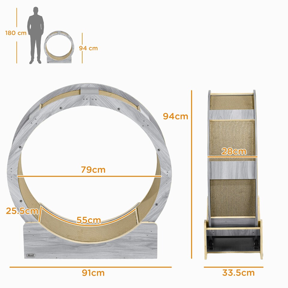 image 1 of PawHut Cat Treadmill with Brake, Scratching Pads for Indoor Cats, Grey