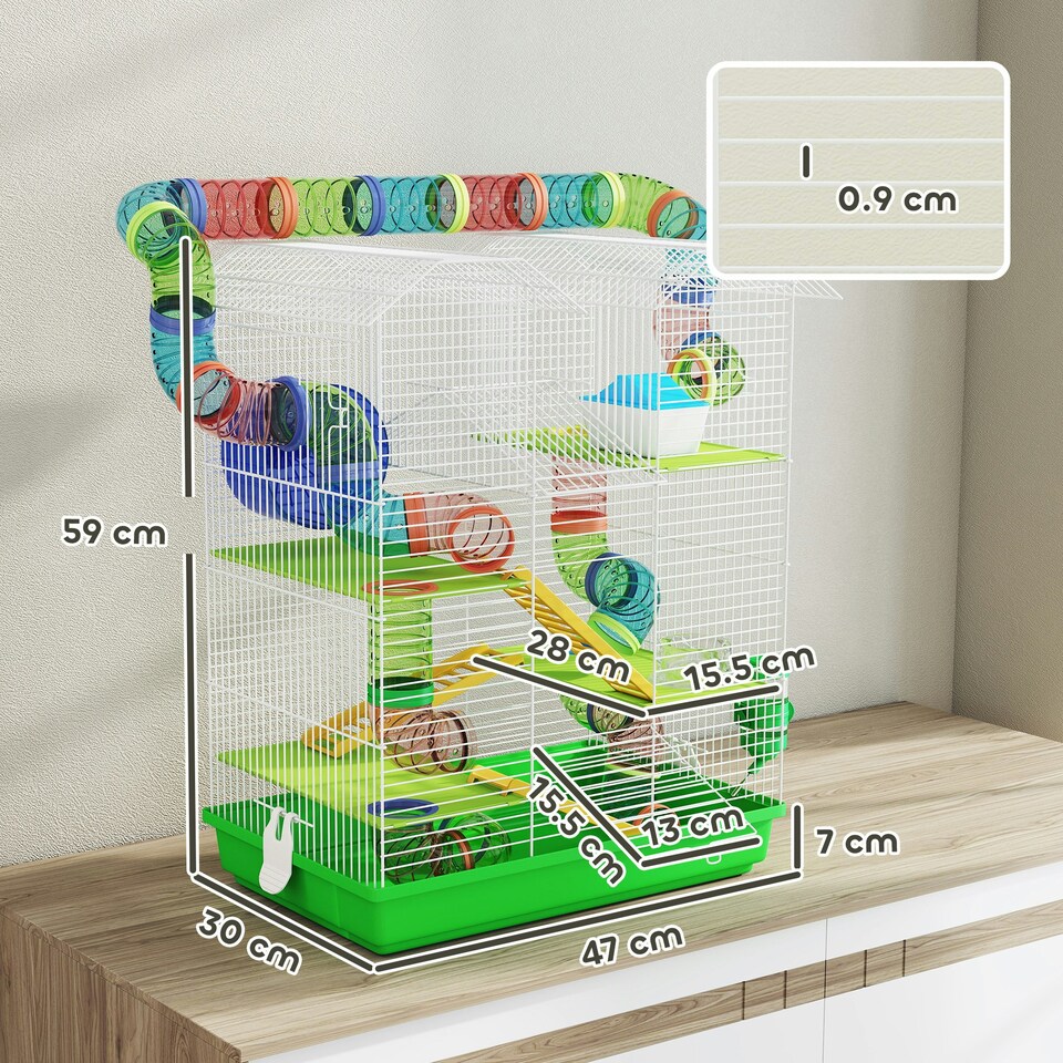 image 1 of PawHut 5 Tiers Hamster Cage Animal Travel Carrier Habitat, Green