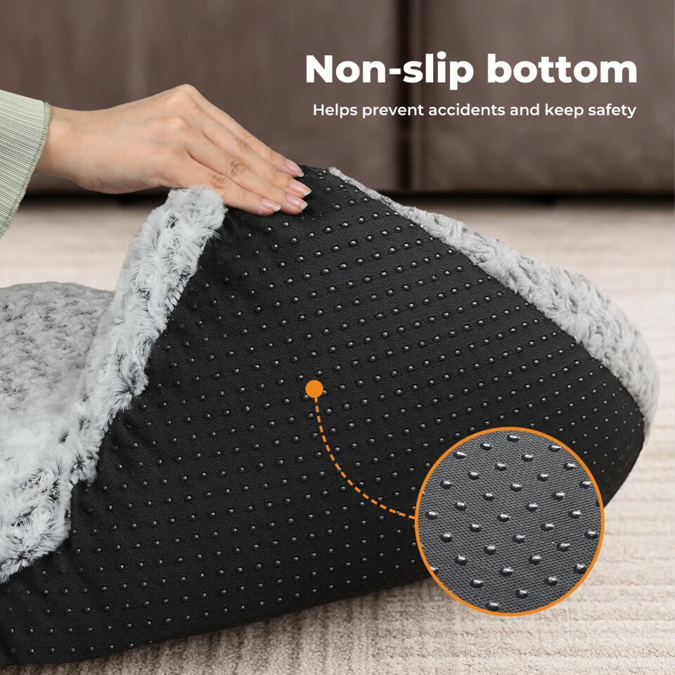 image 1 of Skylos Calming Dog Bed Grey Plush Anti Anxiety Cushion Removable Washable | Grey | Large | L