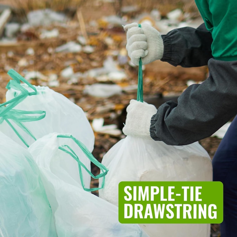 image 1 of Ecobag White Kitchen Drawstring Bin Liners Heavy Duty Extra Strong