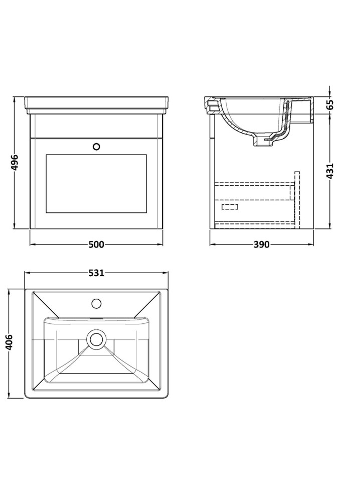 image 1 of Bathroom Wall Hung 1-Drawer Vanity Unit & Fireclay Basin, Green, 500mm | Green | Satin Green | 406 x 531 x 496mm