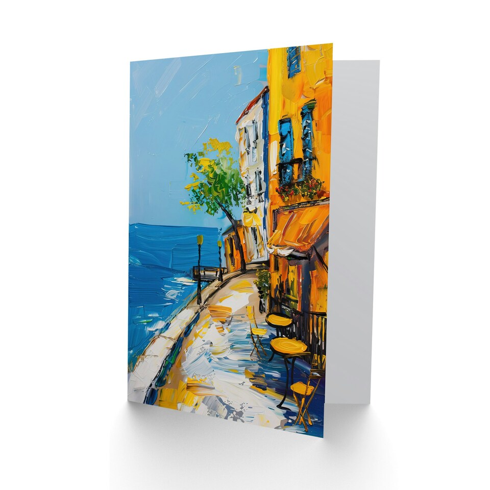 image 1 of French Seaside Town Cafe Street Oil Him Her Birthday Card