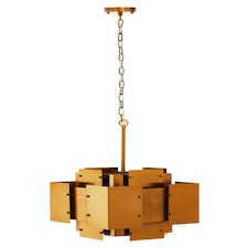 Interiors by Premier Modern Brass Finish Pendant Light, Four Bulb Metal Chandelier With Bold Square Frames, Overlapping Bands