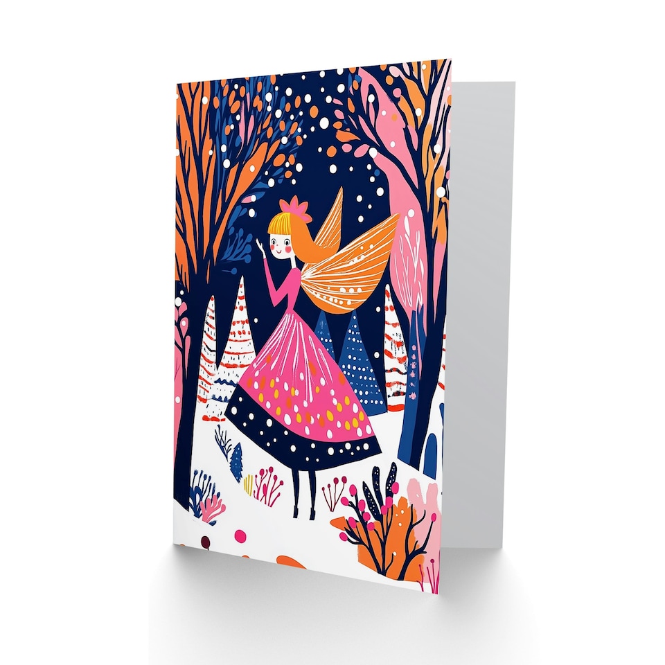 image 1 of Greeting Card Winter Wonderland Fairy Princess Vibrant Folk Art For Child Kids Xmas Christmas Card