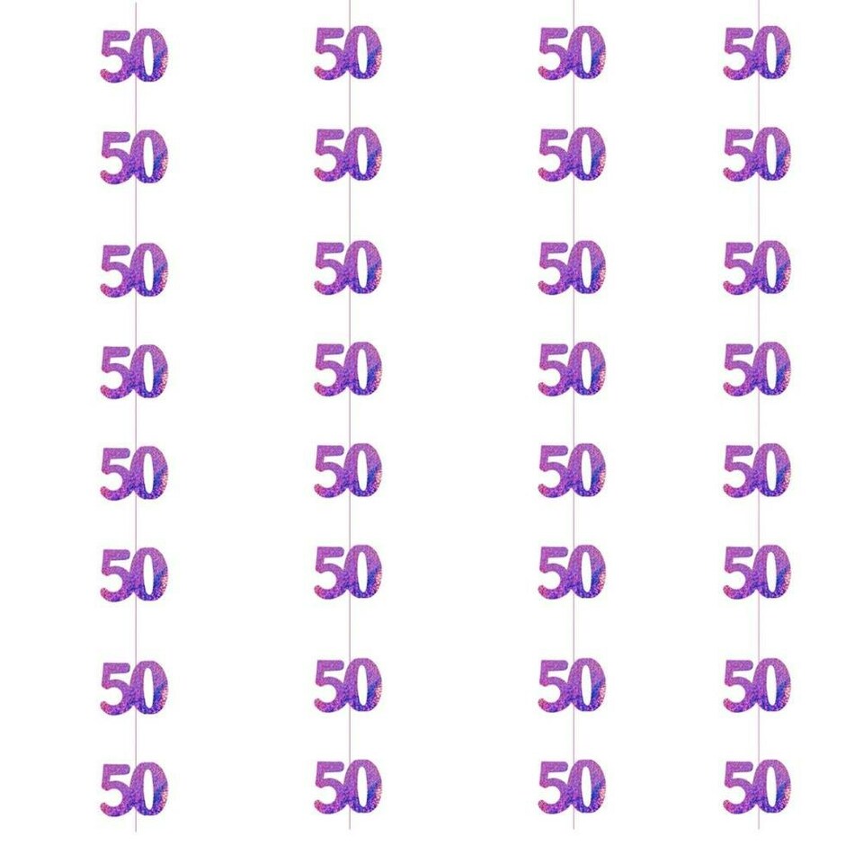 image 1 of 50th Glitz Pink Foil Hanging String Decorations Pack of 6 | Pink