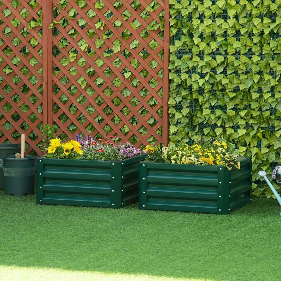 image 1 of Outsunny Set of 2 Raised Garden Bed Galvanised Planter Box Easy Setup Dark Grey
