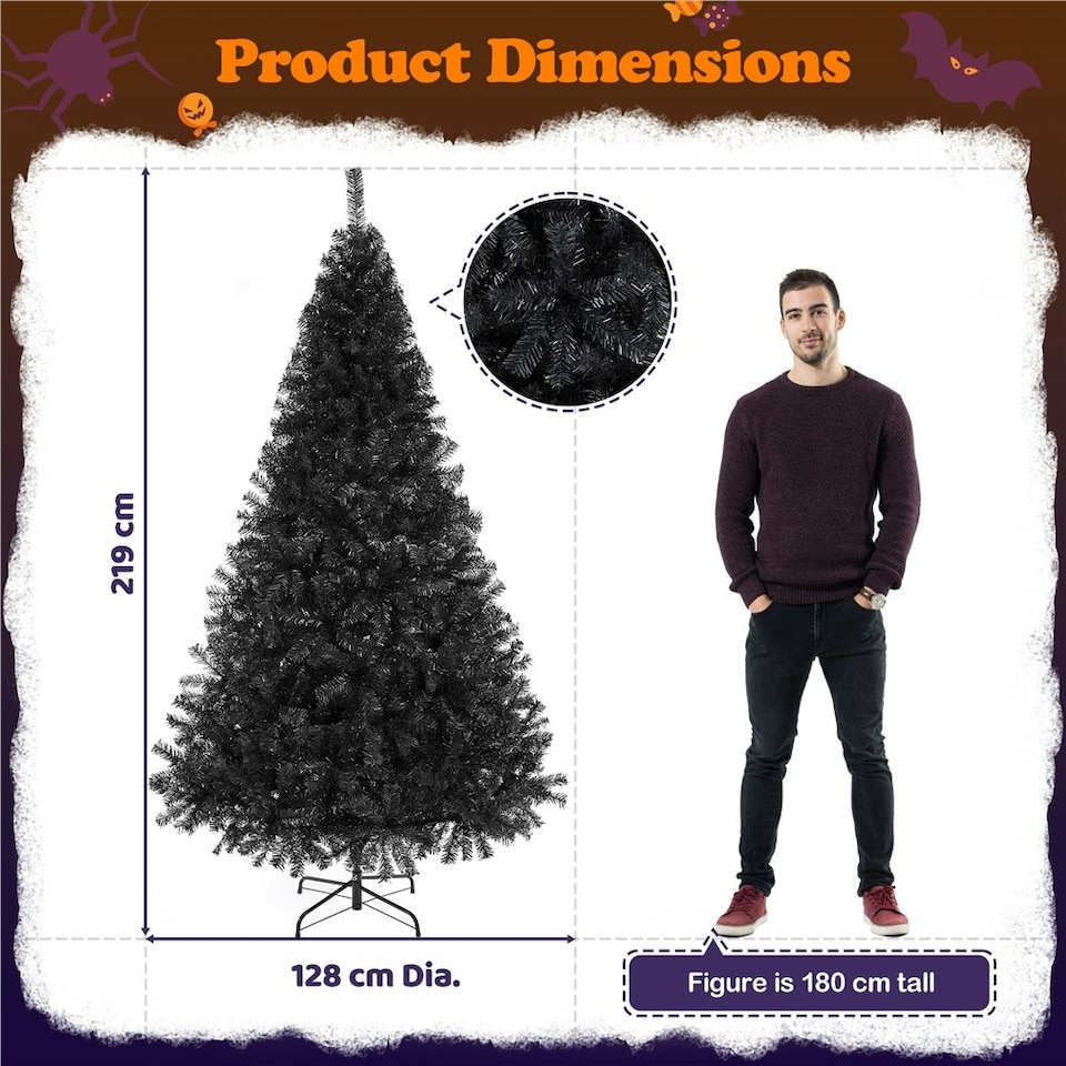 image 1 of Yaheetech 219 cm Tall Hinged Fir Holiday Decoration Artificial Christmas Tree Black