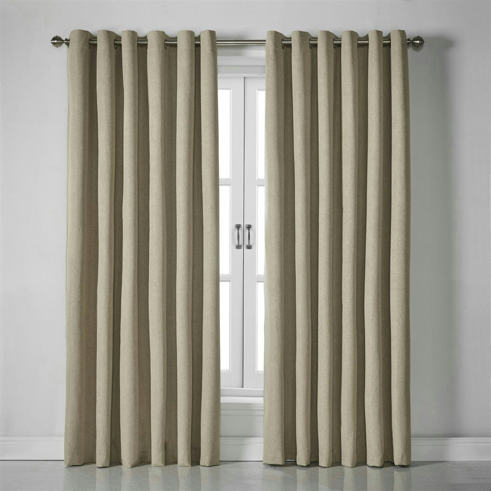 image 1 of Linen Look Blackout Ring Top Eyelet Curtains - 110cm x 183cm - Beige