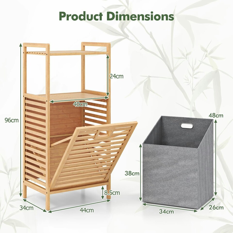 image 1 of COSTWAY Tilt out Laundry Hamper Laundry Basket w/Shelves | Brown