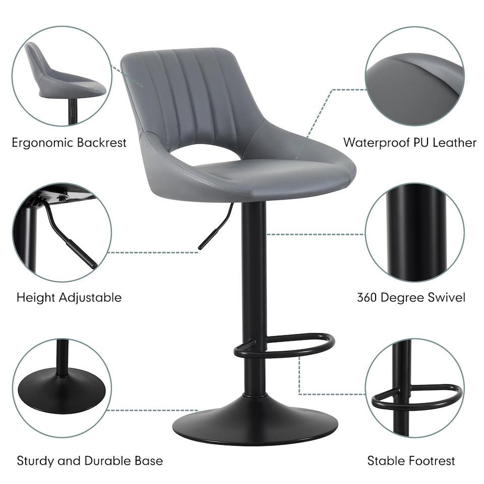 image 1 of MCC Direct Set of 2 Height Adjustable Bar Stool Kitchen Breakfast Chairs Stacey
