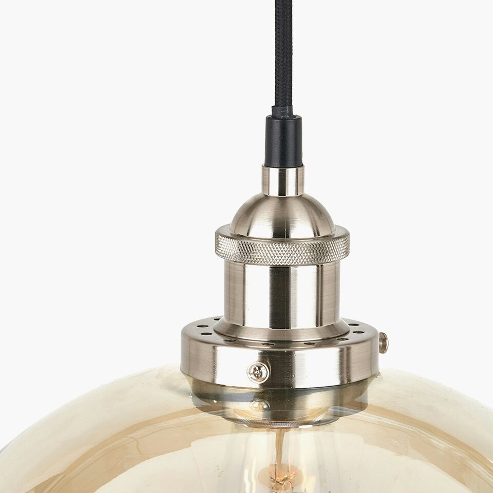 image 1 of Antique Silver Metal and Smoked Glass Dome Pendant Cream | W30xD30xH120cm