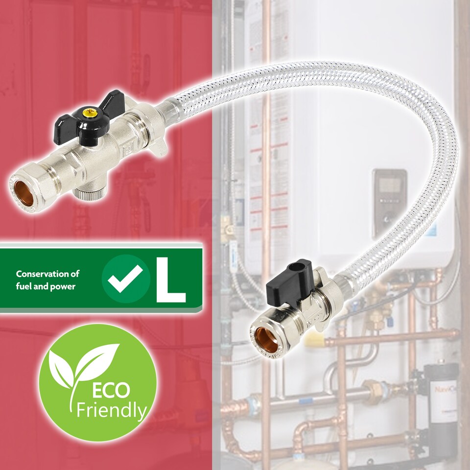 image 1 of SPARES2GO Combi Boiler Filling Loop Straight Part L Compliant Central Heating Lever Check Valve (15mm x 15mm)