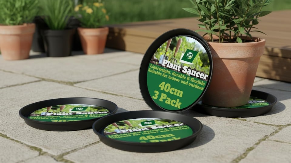 image 1 of 3 Pack 40cm Heavy Duty Plant Pot Saucers Planter Trays for Decking Outdoor Surfaces Deep Dish UV Resistant