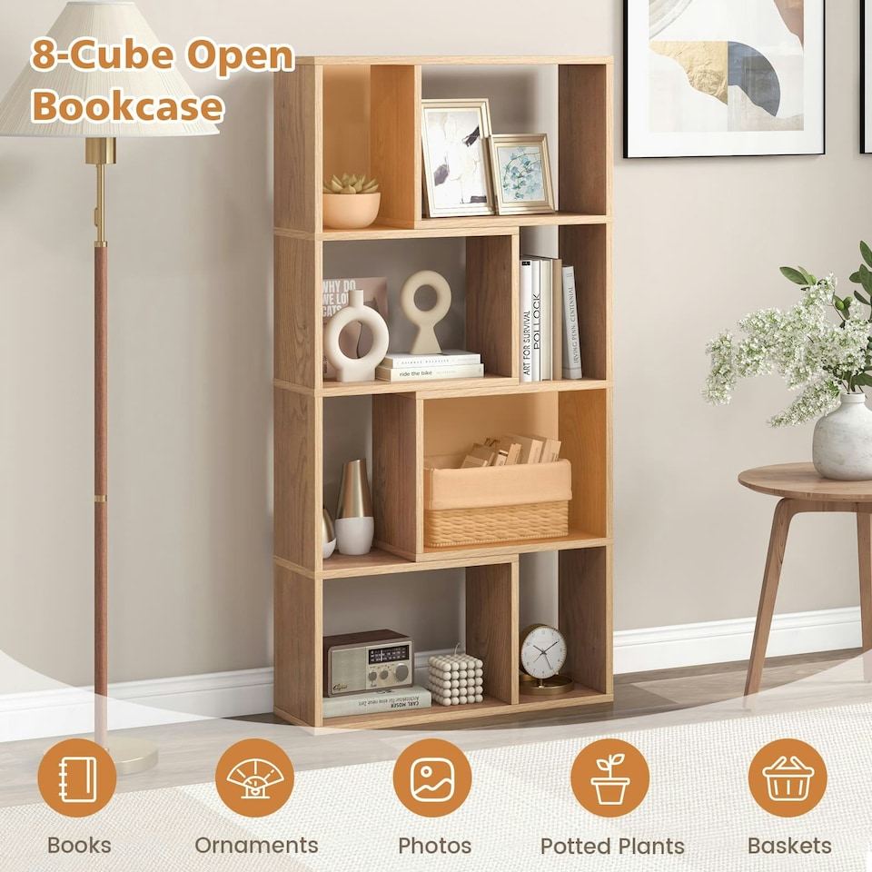 image 1 of COSTWAY 5-Tier Geometric Bookshelf Bookcase Organizer Natural Brown