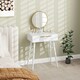image 2 of HOMCOM Modern Dressing Table w/ 2 Drawers Round Mirror for Bedroom White White