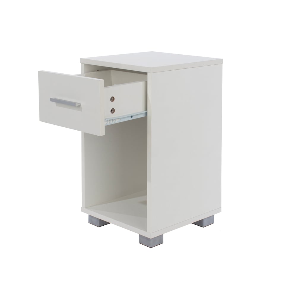 image 1 of Lido 1 Drawer Bedside Table - Gloss White Finish with Silver Handles and Feet | White | White | One Size | 1