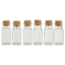 Interiors by Premier Set of Six Square Small Glass Jars, 160ml Capacity Each, Eco-Friendly Glass with Airtight Cork Lids
