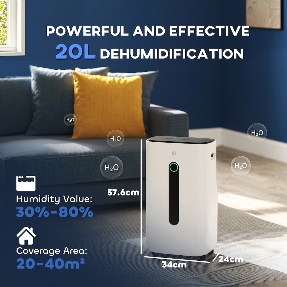 image 1 of HOMCOM 20LDay Dehumidifier with Air Purifier and HEPA Filter, 24H Timer, 4 Modes, Electric Moisture Air Dehumidifier for Home Laundry Basement, White