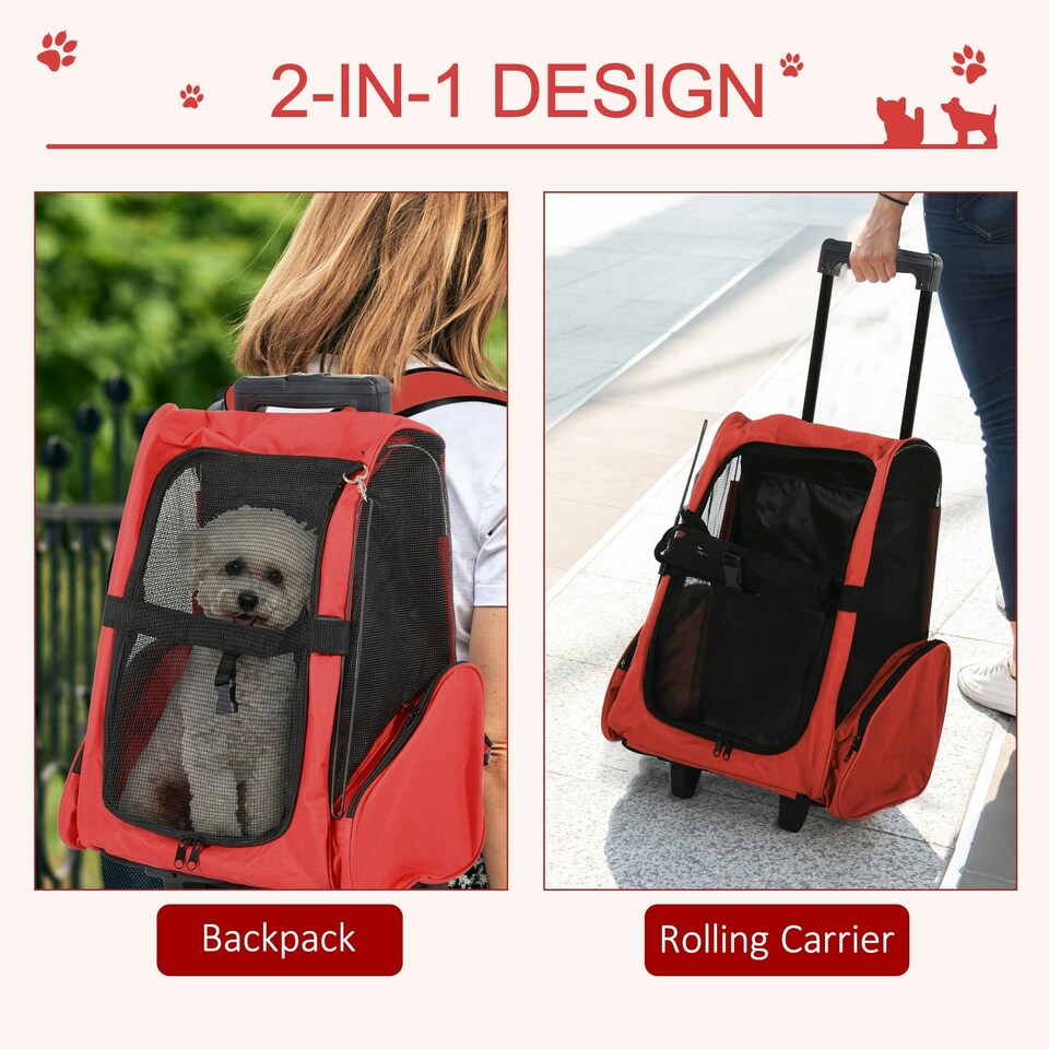 image 1 of PawHut Pet Travel Backpack Bag Cat Puppy Dog Carrier w/ Trolley and Telescopic