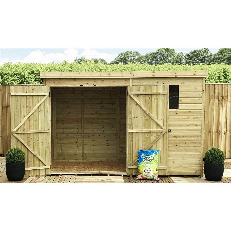 image 1 of 10 x 6 Garden Shed Pressure Treated T&G PENT Wooden Garden Shed - 1 Window + Double Doors (10' x 6' / 10ft x 6ft) (10x6)