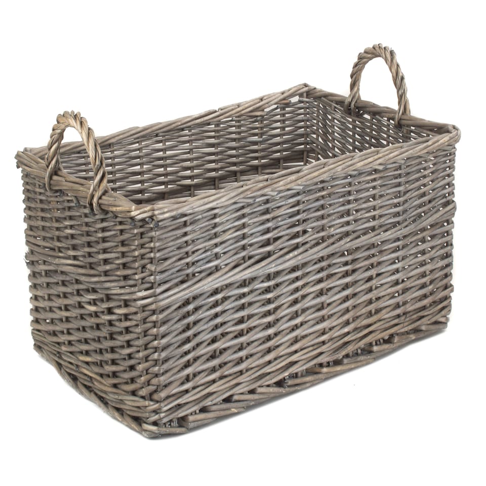 image 1 of Large Shallow Antique Wash Storage Basket | Brown | Brown
