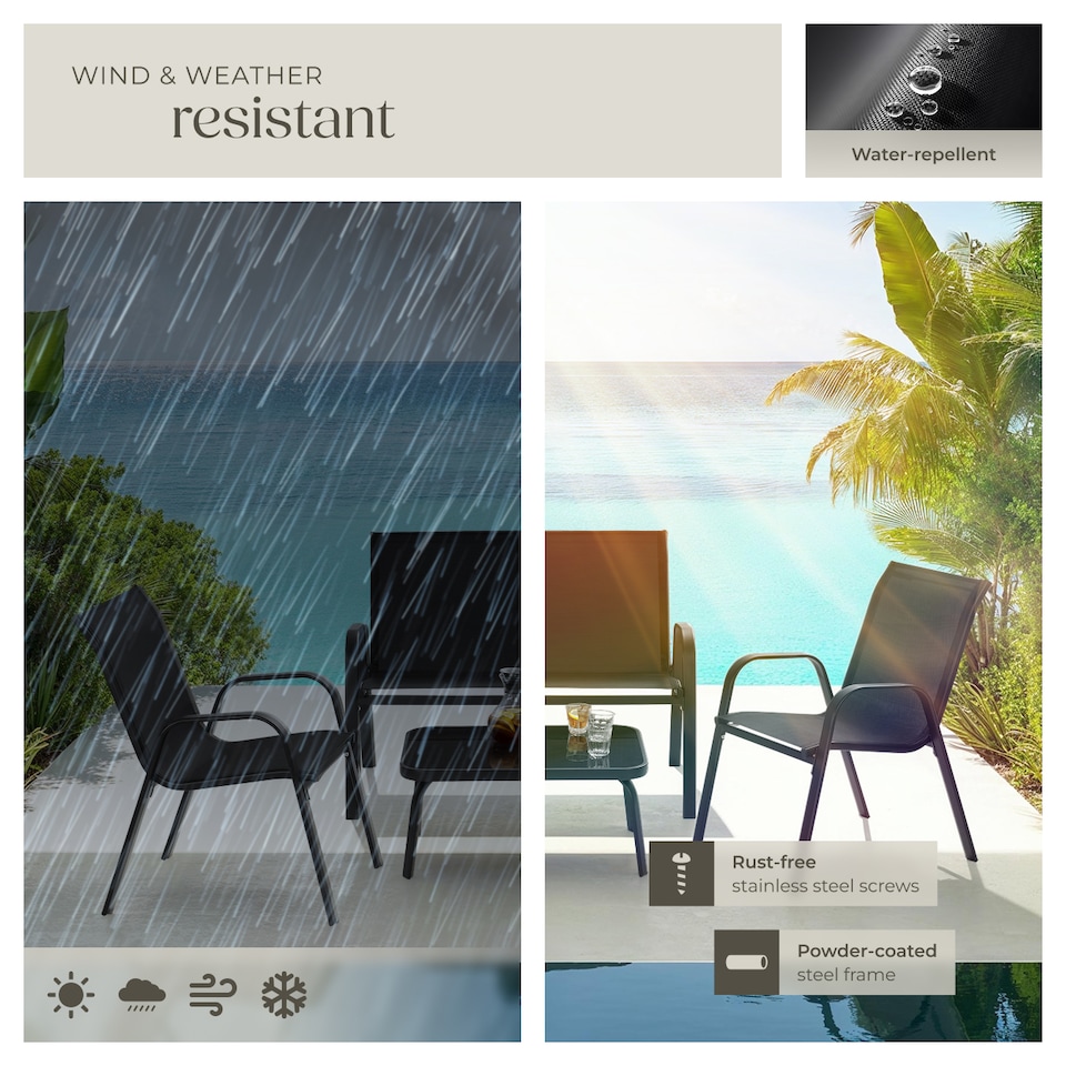 image 1 of Garden Furniture Set Nora - up to 4 people, textilene fabric, weather-resistant | Black | black | 70 x 111 x 83 cm | 1