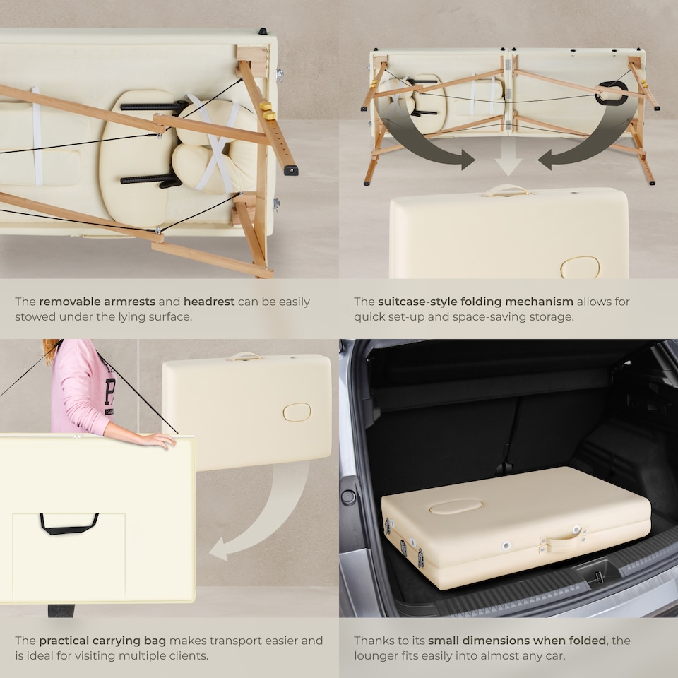 image 1 of Massage Table Freddi - 2-zone bed, foldable, with carry bag, head and armrests | Cream | beige | 1
